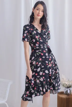 TDC Haylie Floral Wrap Dress In Black