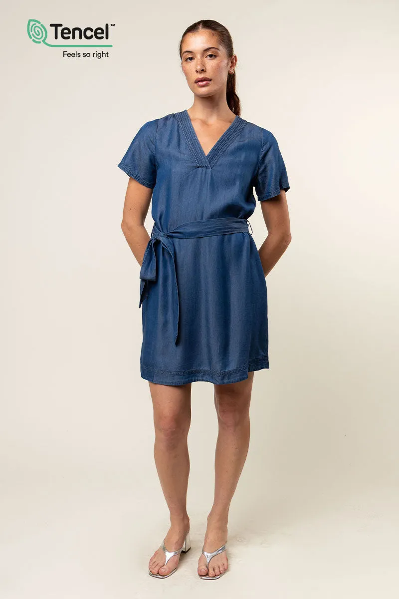 Tencel™ Stitch Neckline Shirt Dress
