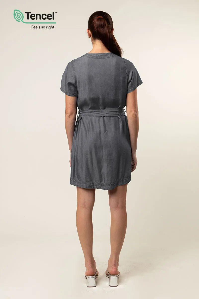 Tencel™ Stitch Neckline Shirt Dress
