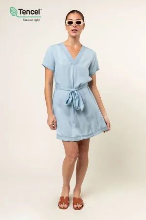 Tencel™ Stitch Neckline Shirt Dress