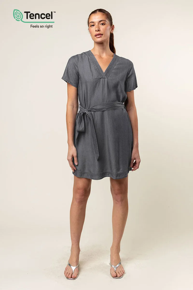 Tencel™ Stitch Neckline Shirt Dress