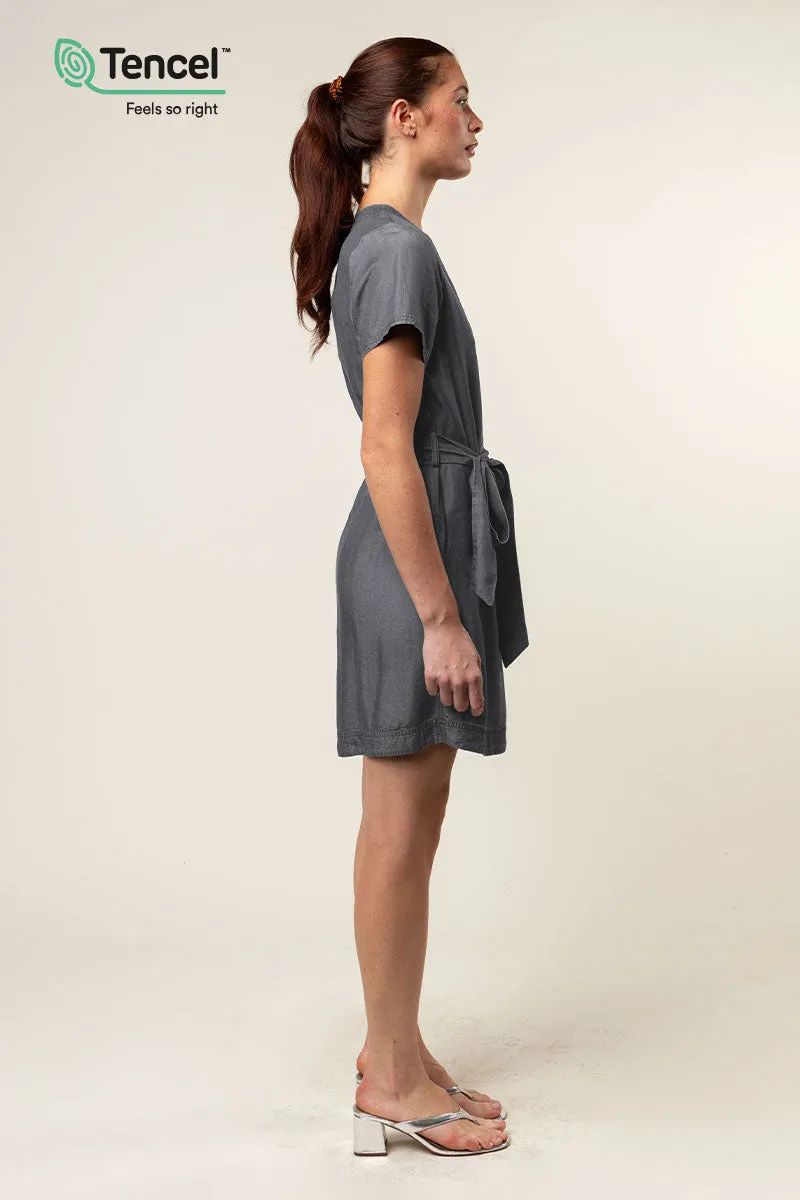 Tencel™ Stitch Neckline Shirt Dress