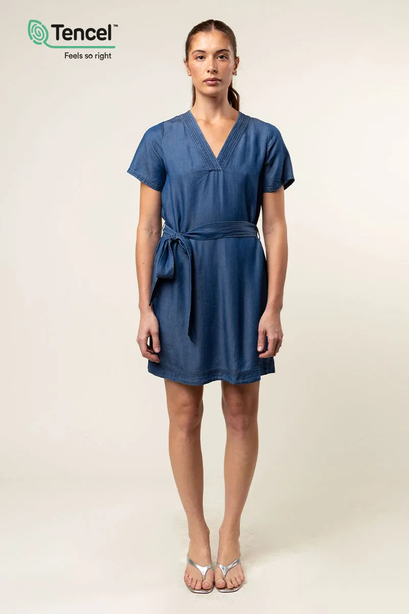 Tencel™ Stitch Neckline Shirt Dress