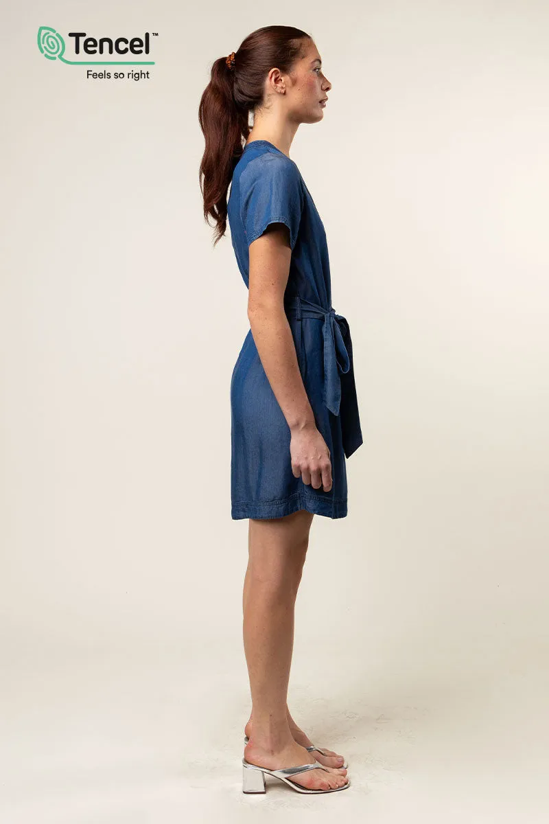 Tencel™ Stitch Neckline Shirt Dress