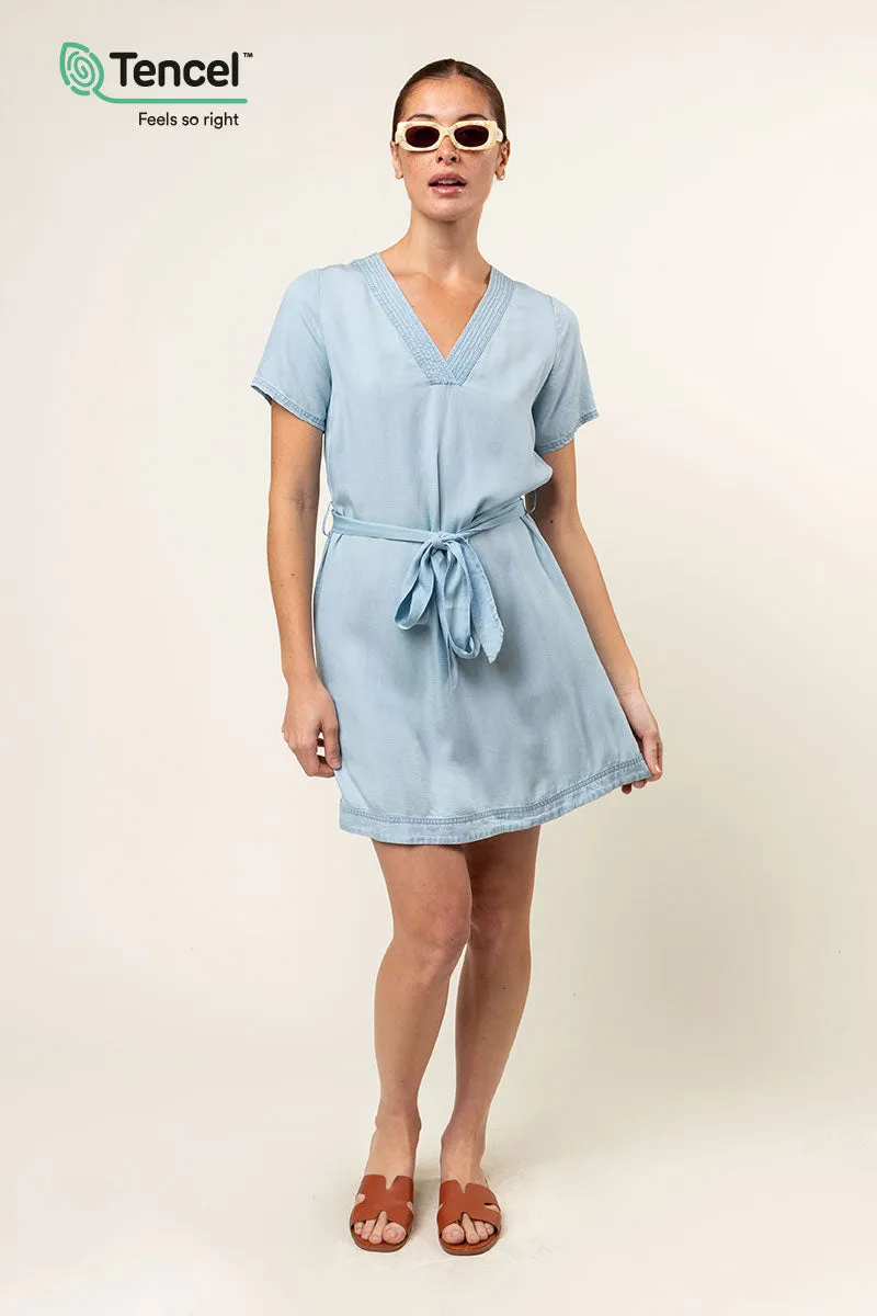 Tencel™ Stitch Neckline Shirt Dress