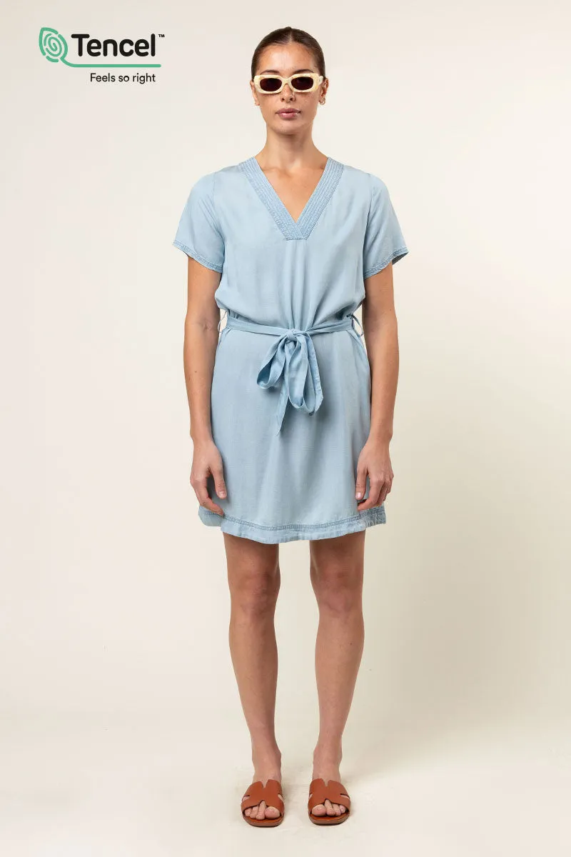 Tencel™ Stitch Neckline Shirt Dress