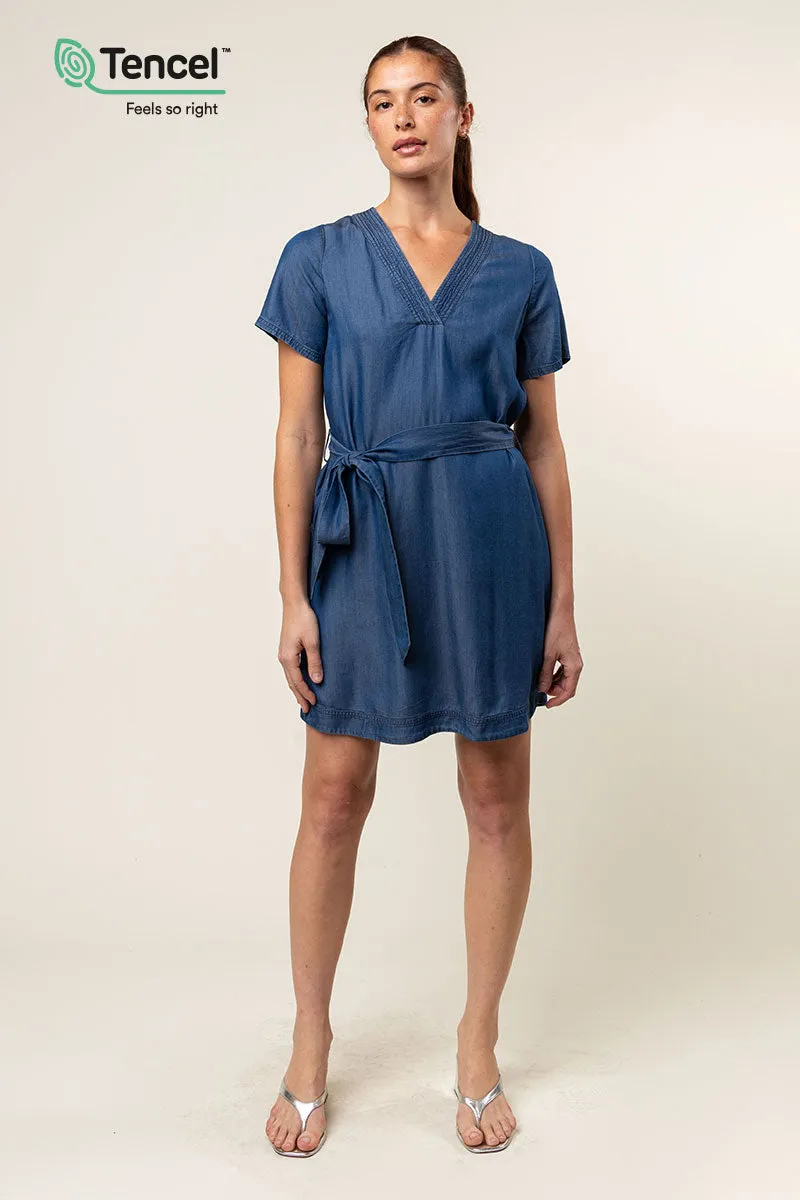 Tencel™ Stitch Neckline Shirt Dress