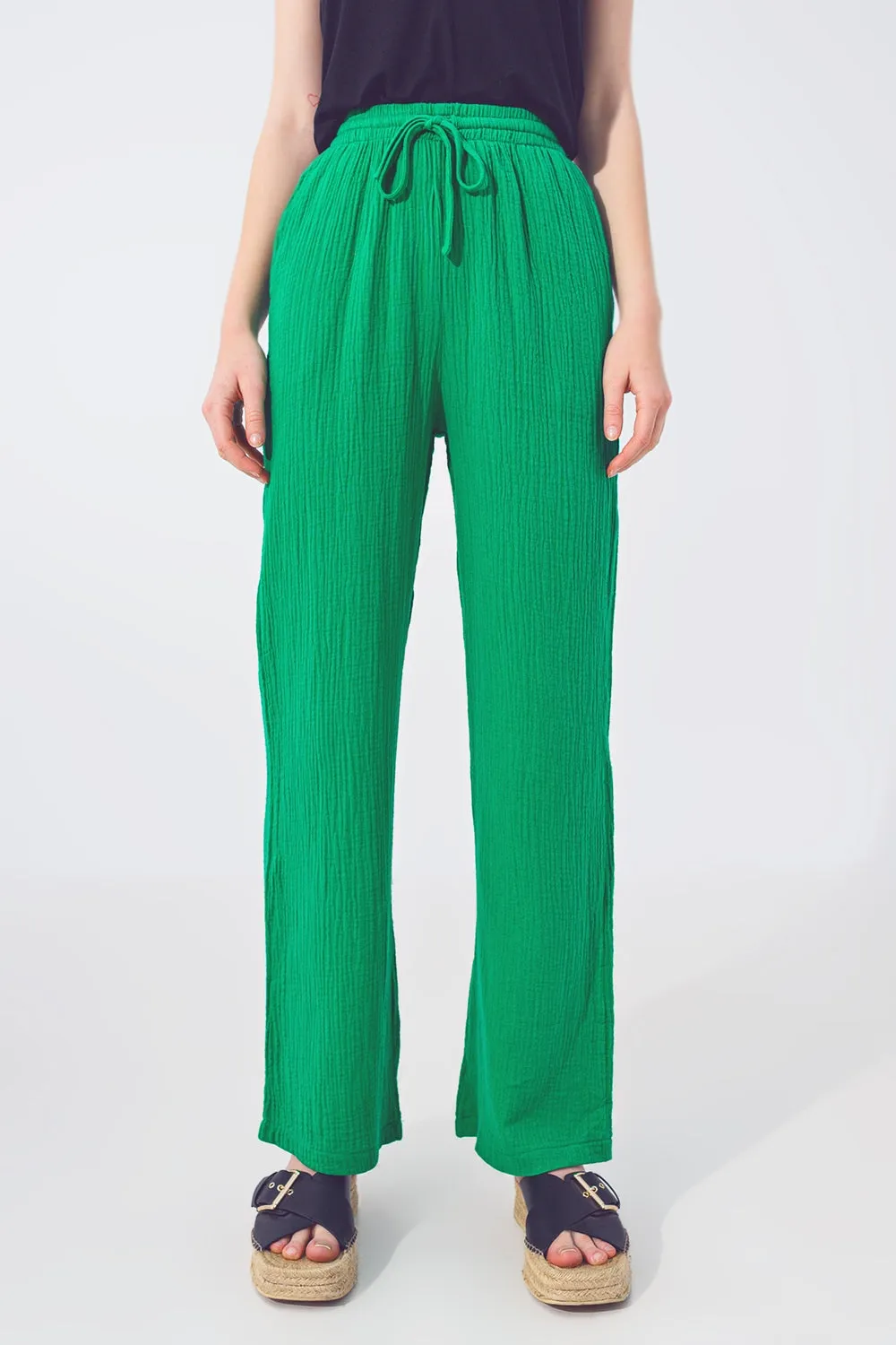 Textured Loose Fit Pants in Green