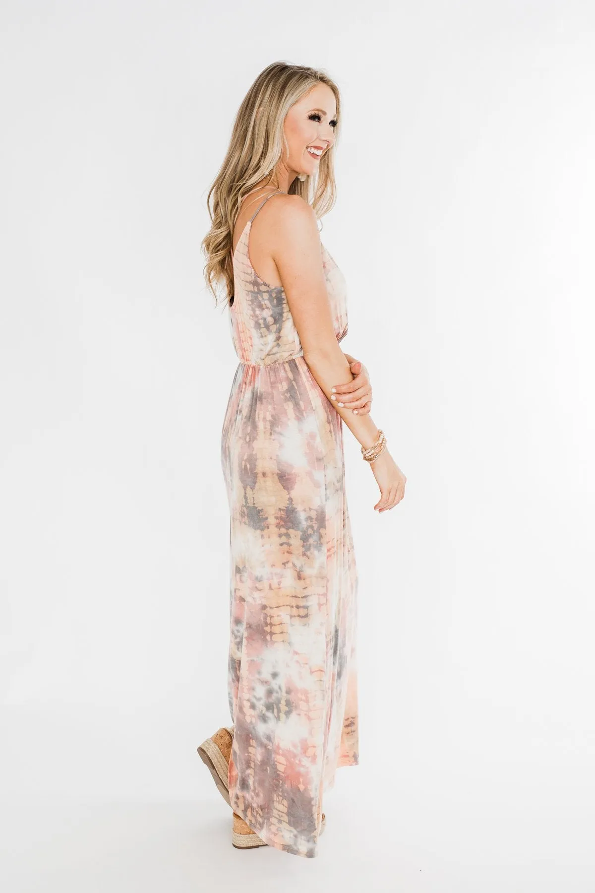 The One Tie Dye Maxi Dress- Peach, Charcoal, Ivory