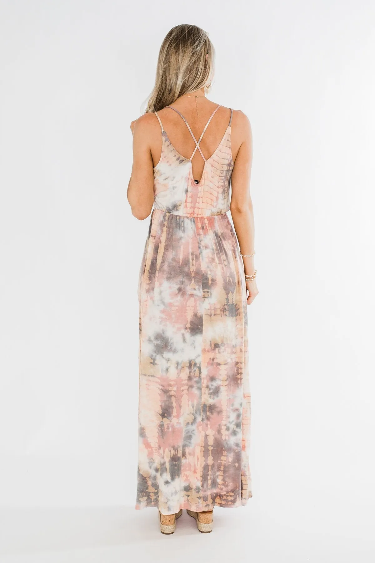 The One Tie Dye Maxi Dress- Peach, Charcoal, Ivory