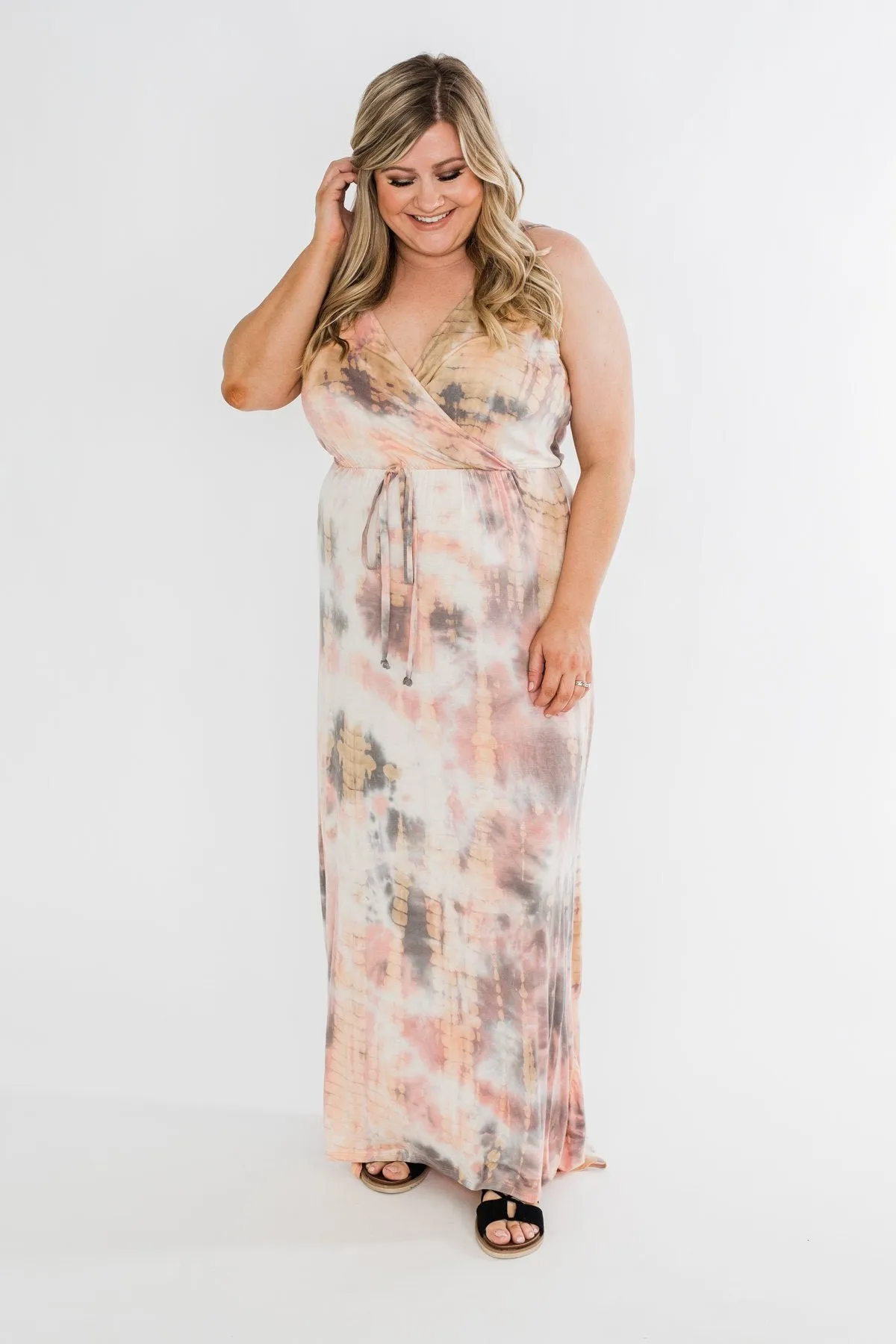 The One Tie Dye Maxi Dress- Peach, Charcoal, Ivory