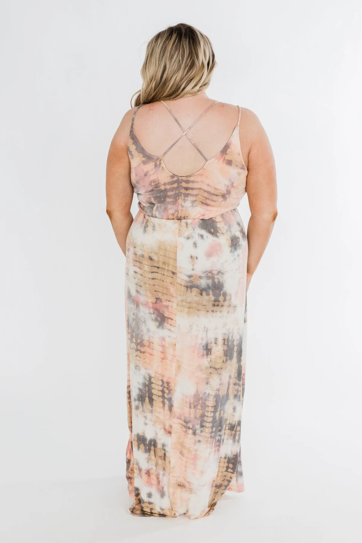 The One Tie Dye Maxi Dress- Peach, Charcoal, Ivory