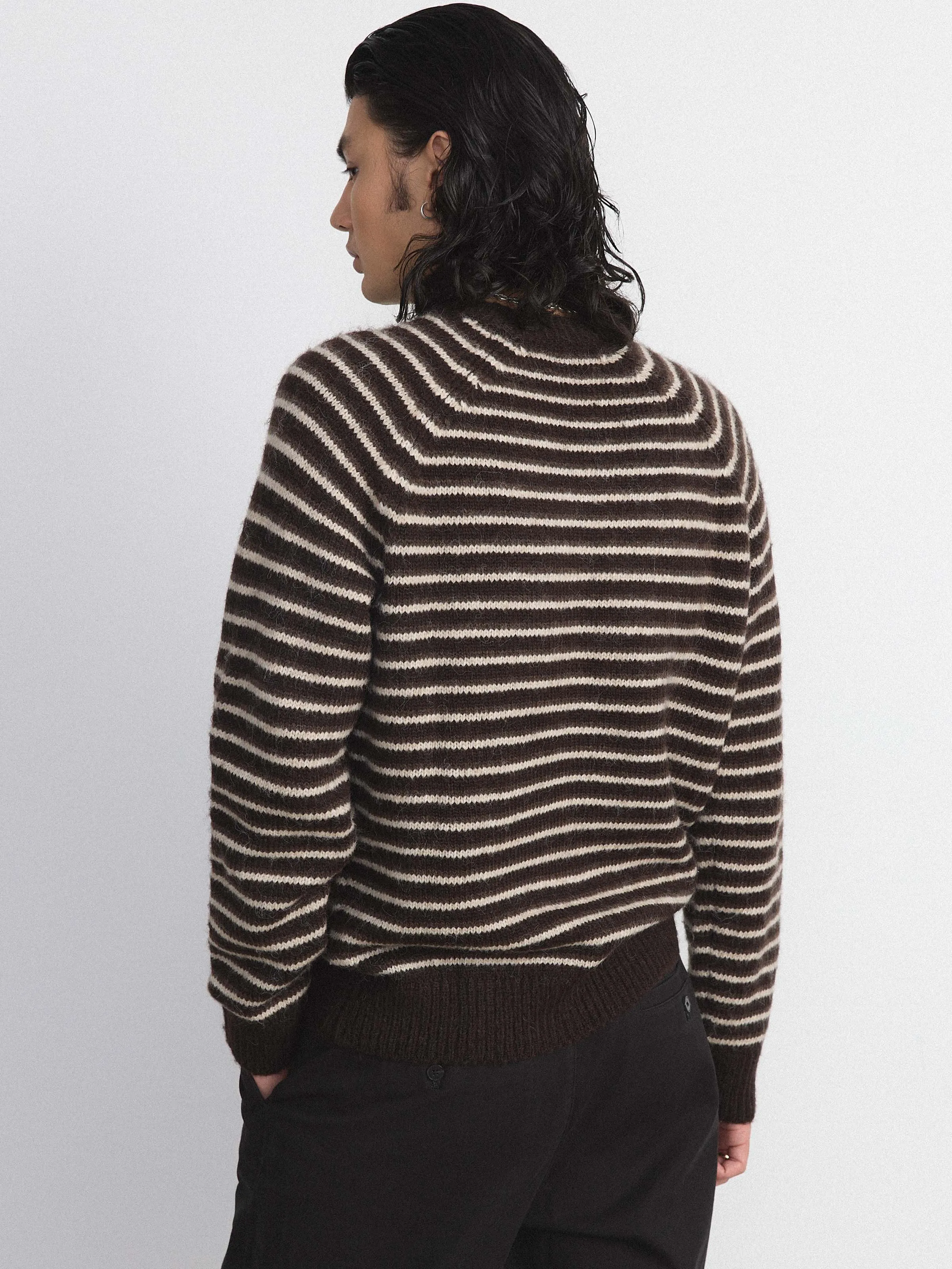The Striped Fuzzy Sweater in Brown