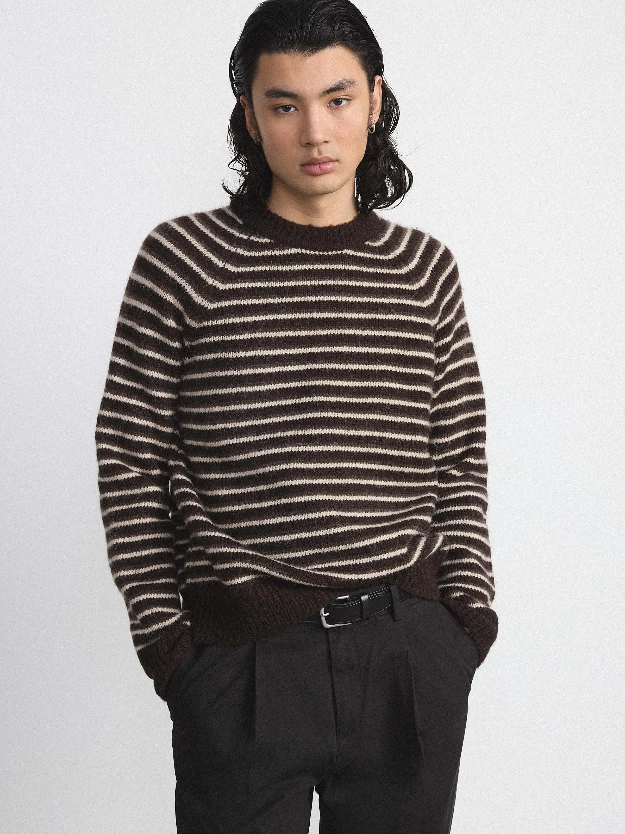 The Striped Fuzzy Sweater in Brown