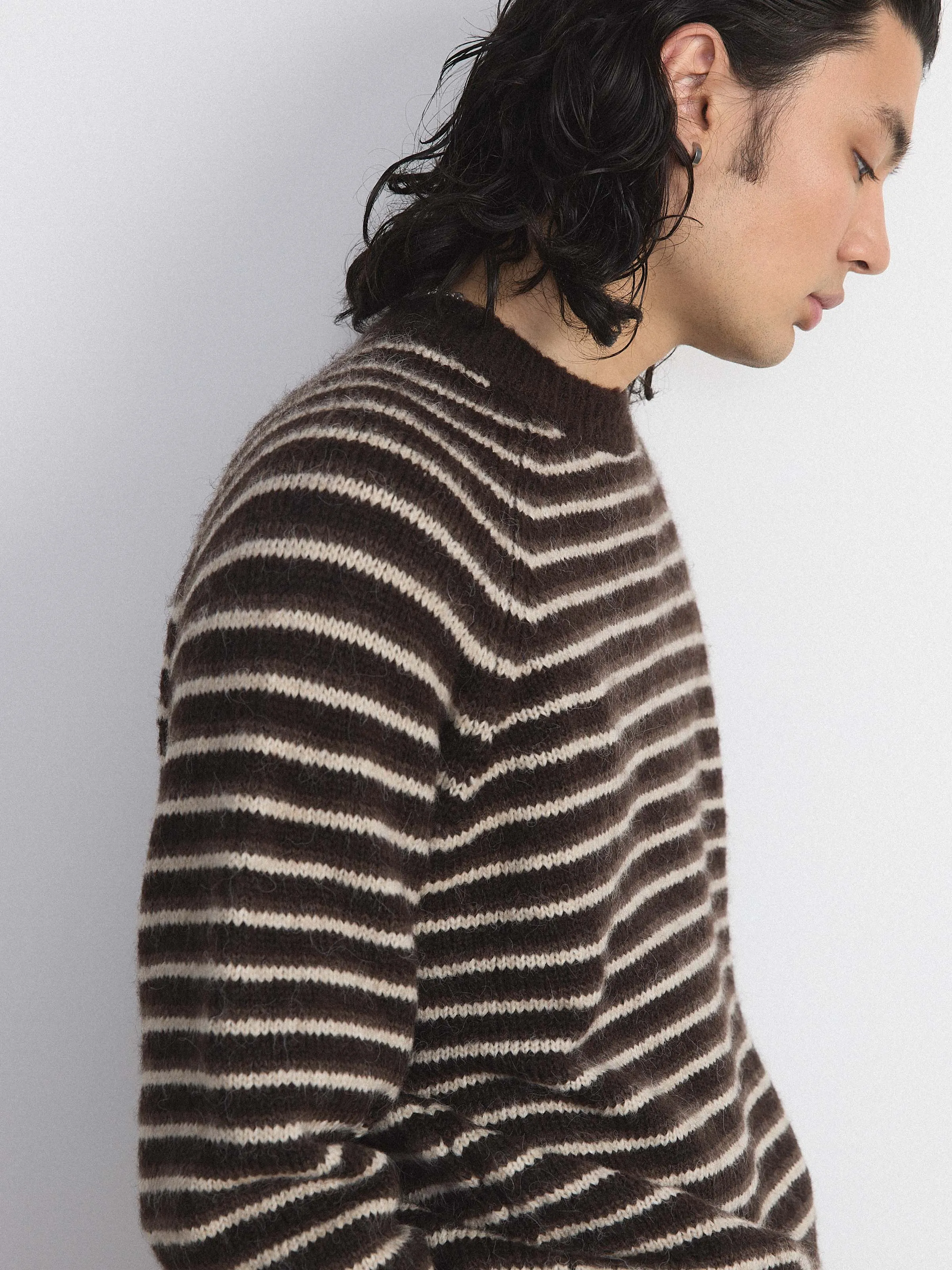 The Striped Fuzzy Sweater in Brown
