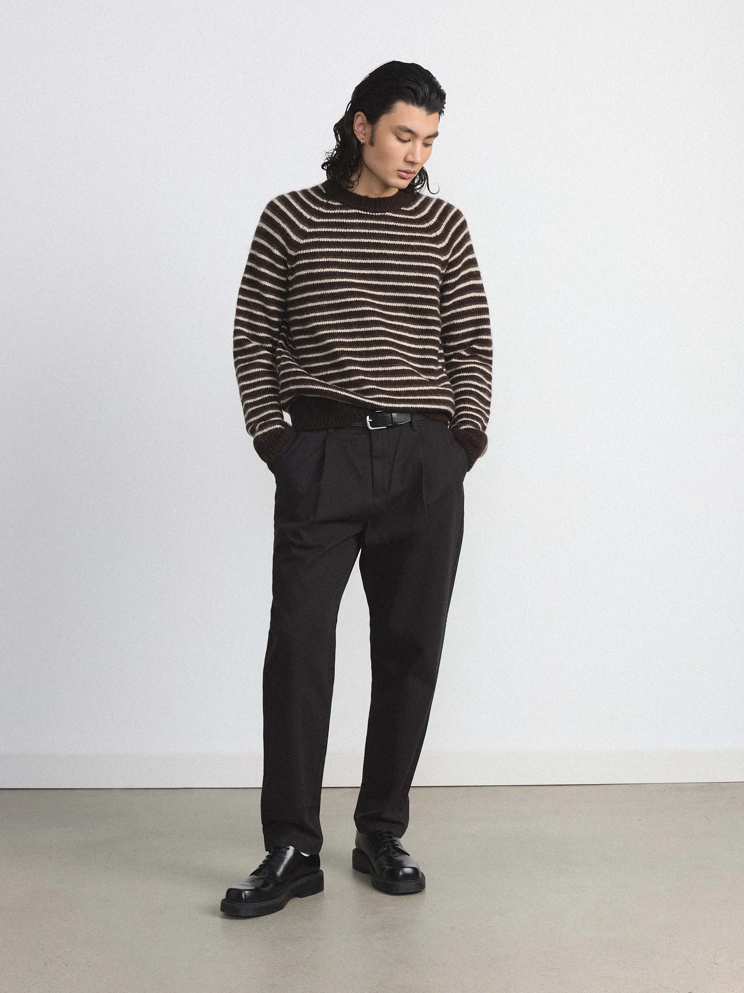 The Striped Fuzzy Sweater in Brown