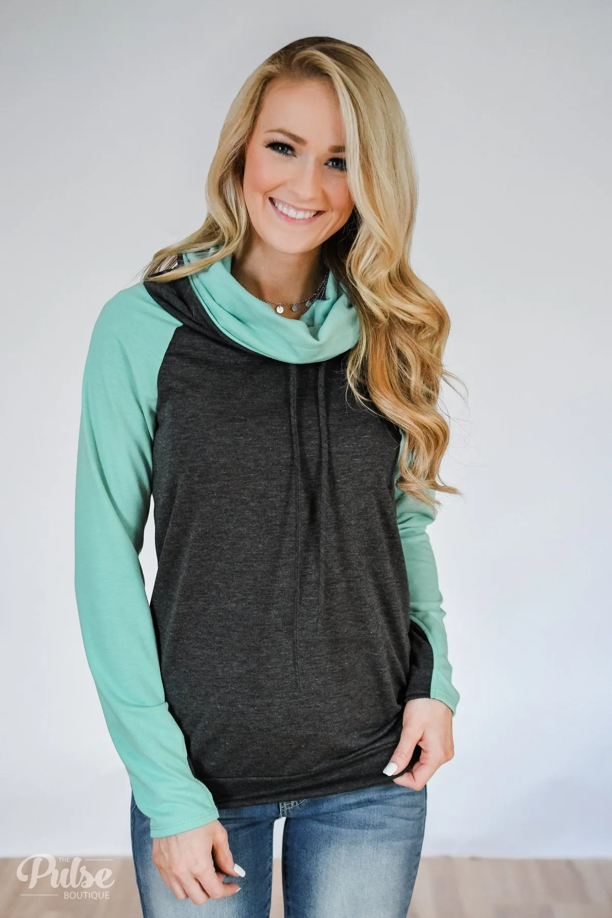 The Ultimate Mint & Charcoal Cowl Neck Top