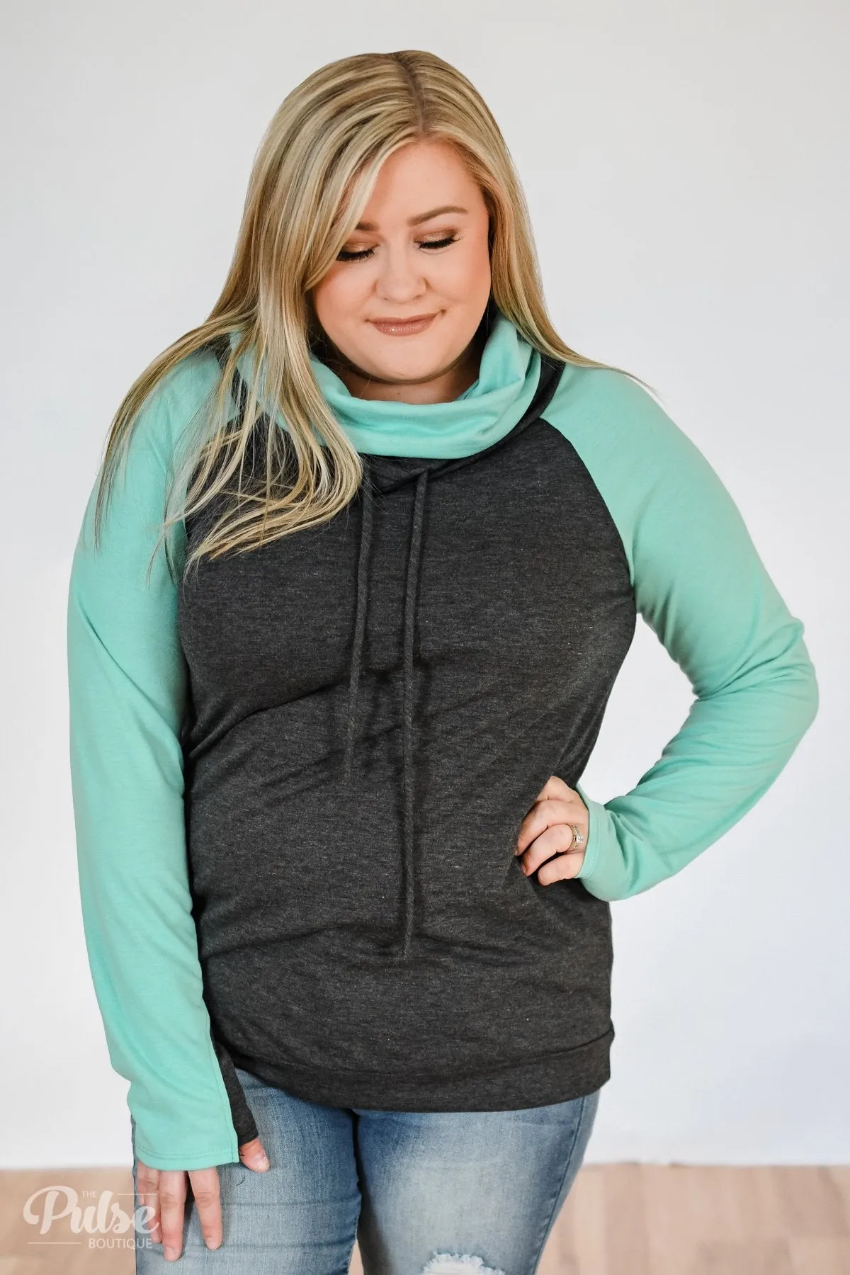 The Ultimate Mint & Charcoal Cowl Neck Top
