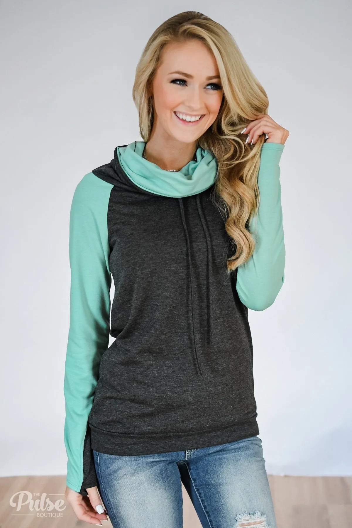 The Ultimate Mint & Charcoal Cowl Neck Top