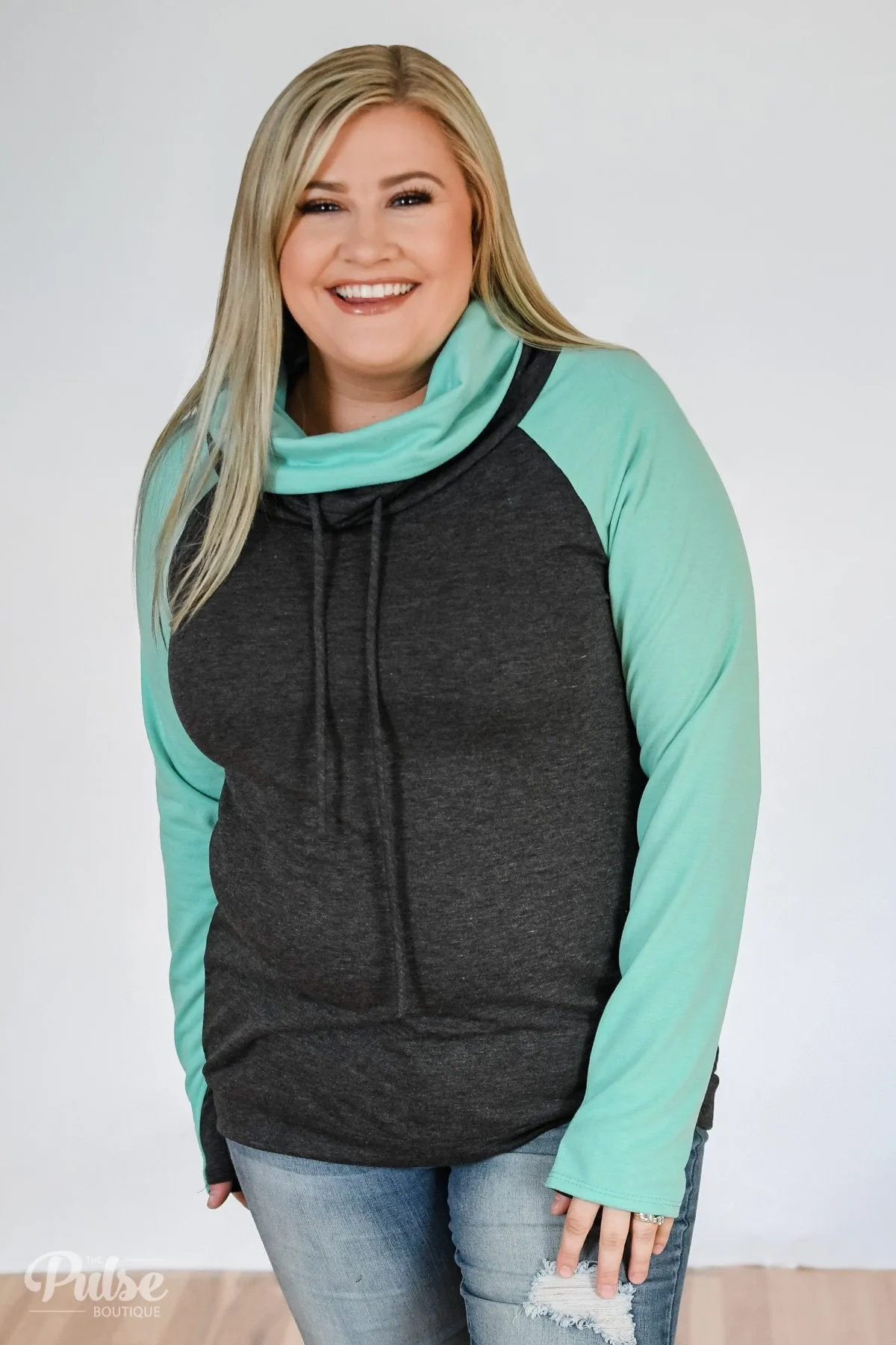 The Ultimate Mint & Charcoal Cowl Neck Top