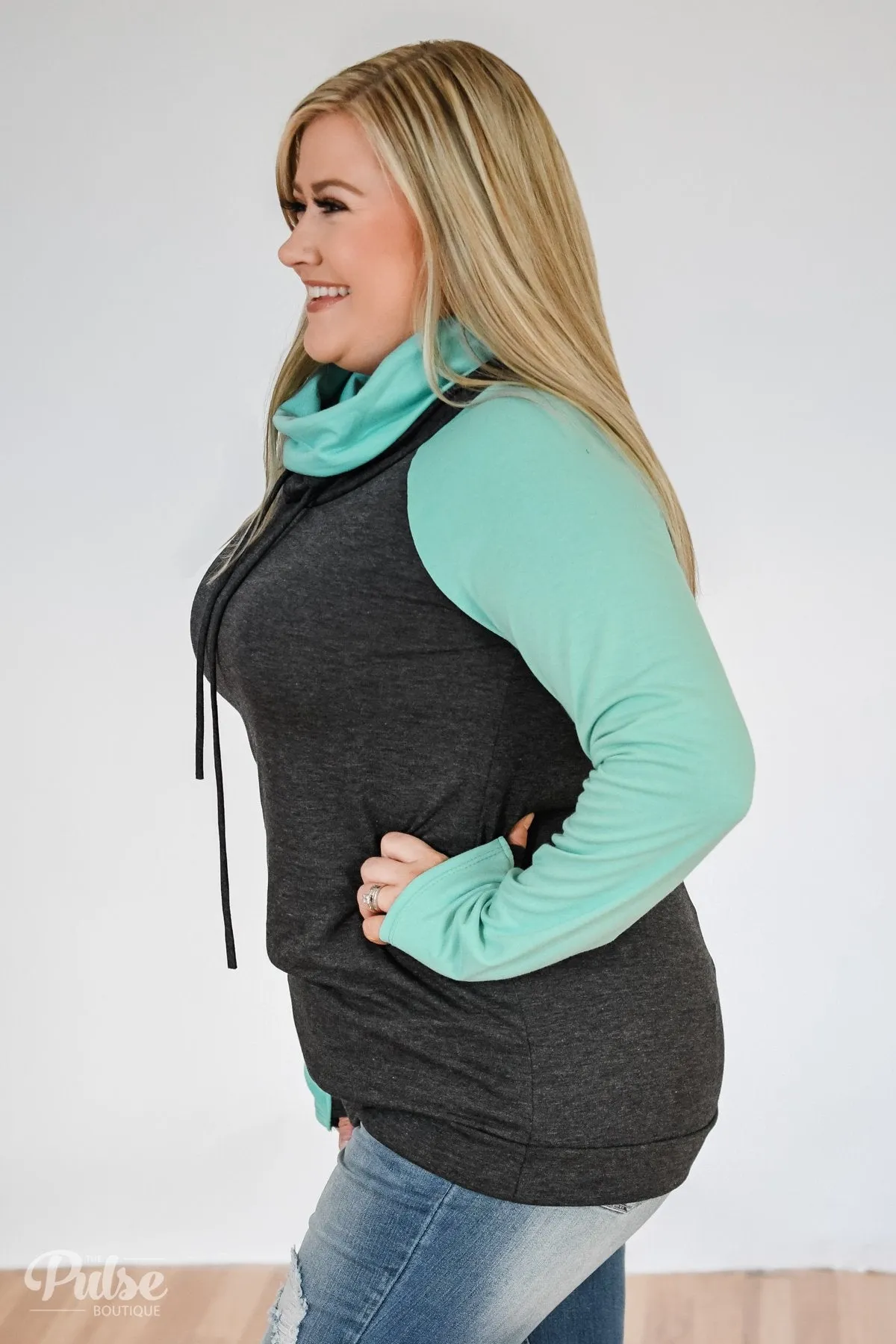 The Ultimate Mint & Charcoal Cowl Neck Top