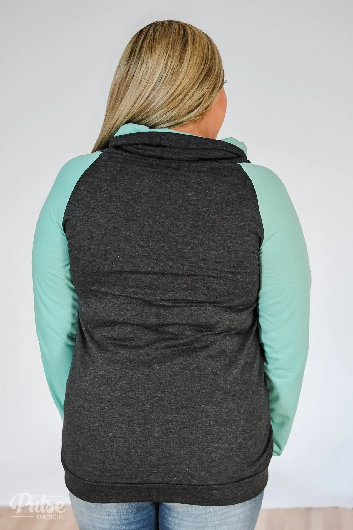 The Ultimate Mint & Charcoal Cowl Neck Top