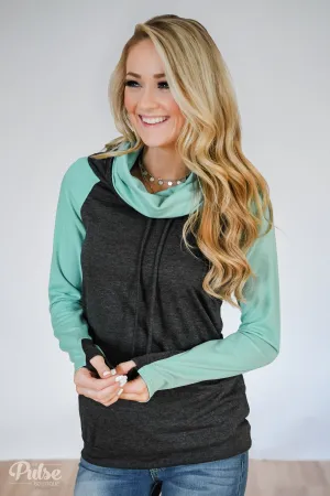 The Ultimate Mint & Charcoal Cowl Neck Top