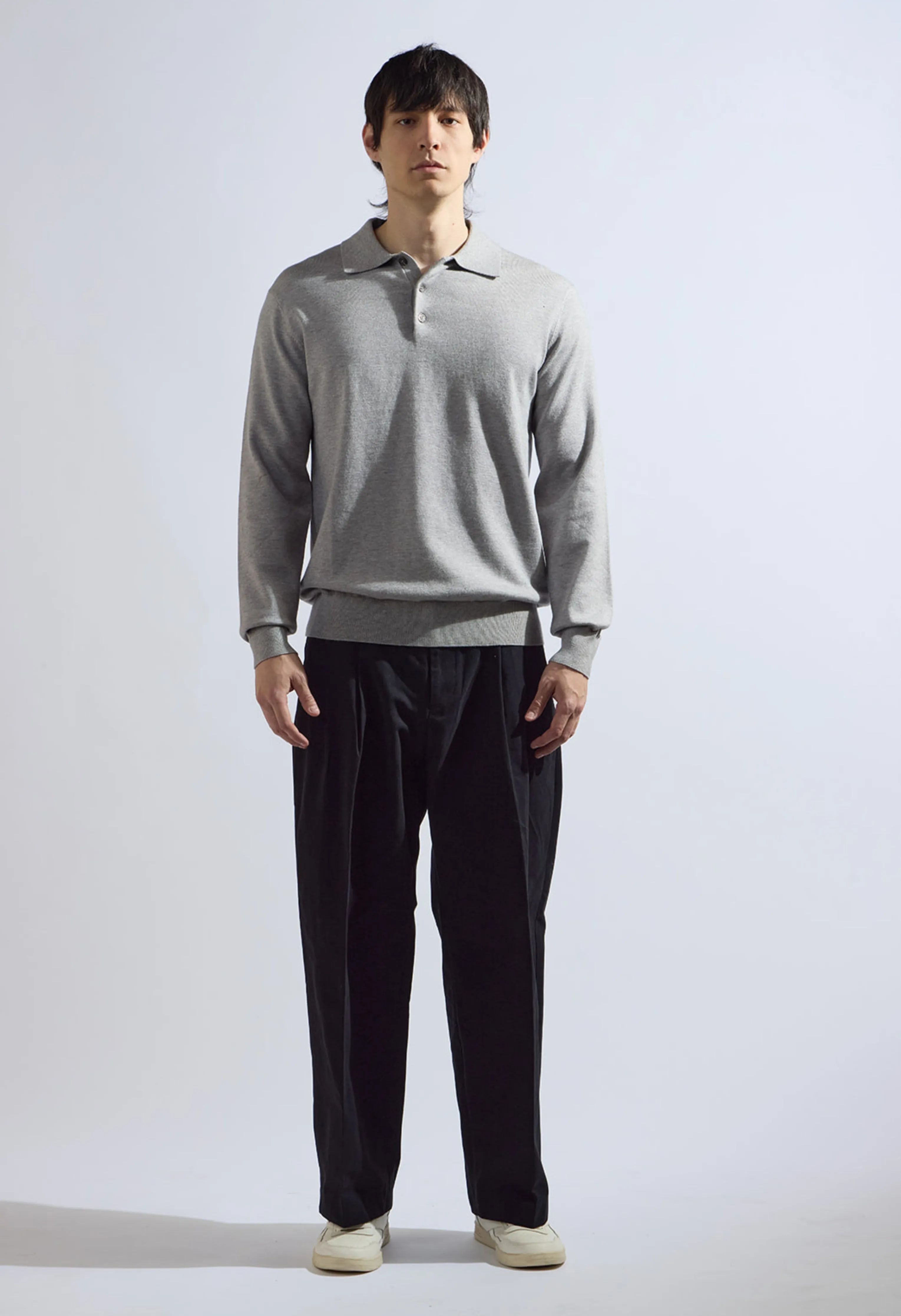 Theo Knit Polo in Grey