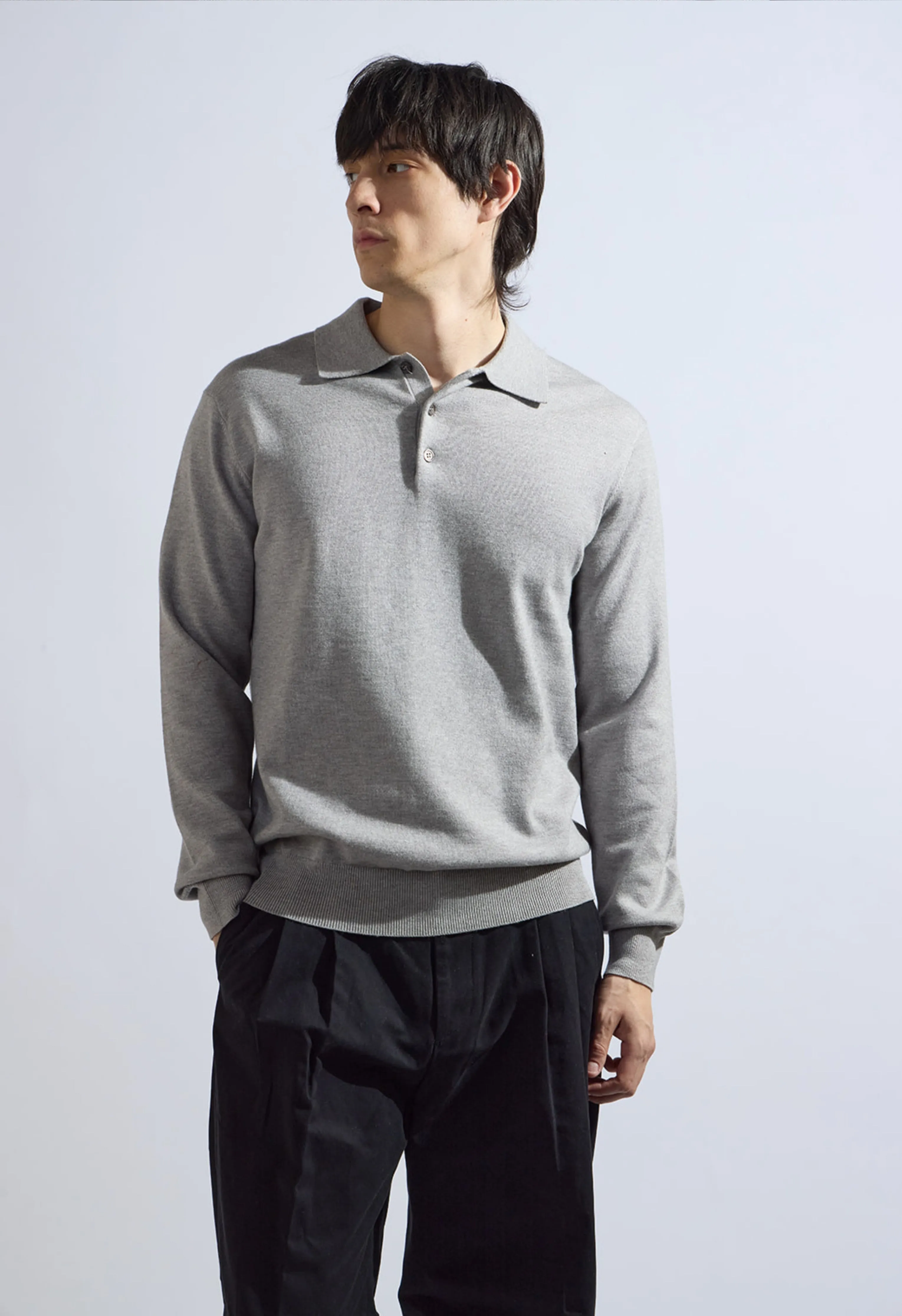 Theo Knit Polo in Grey