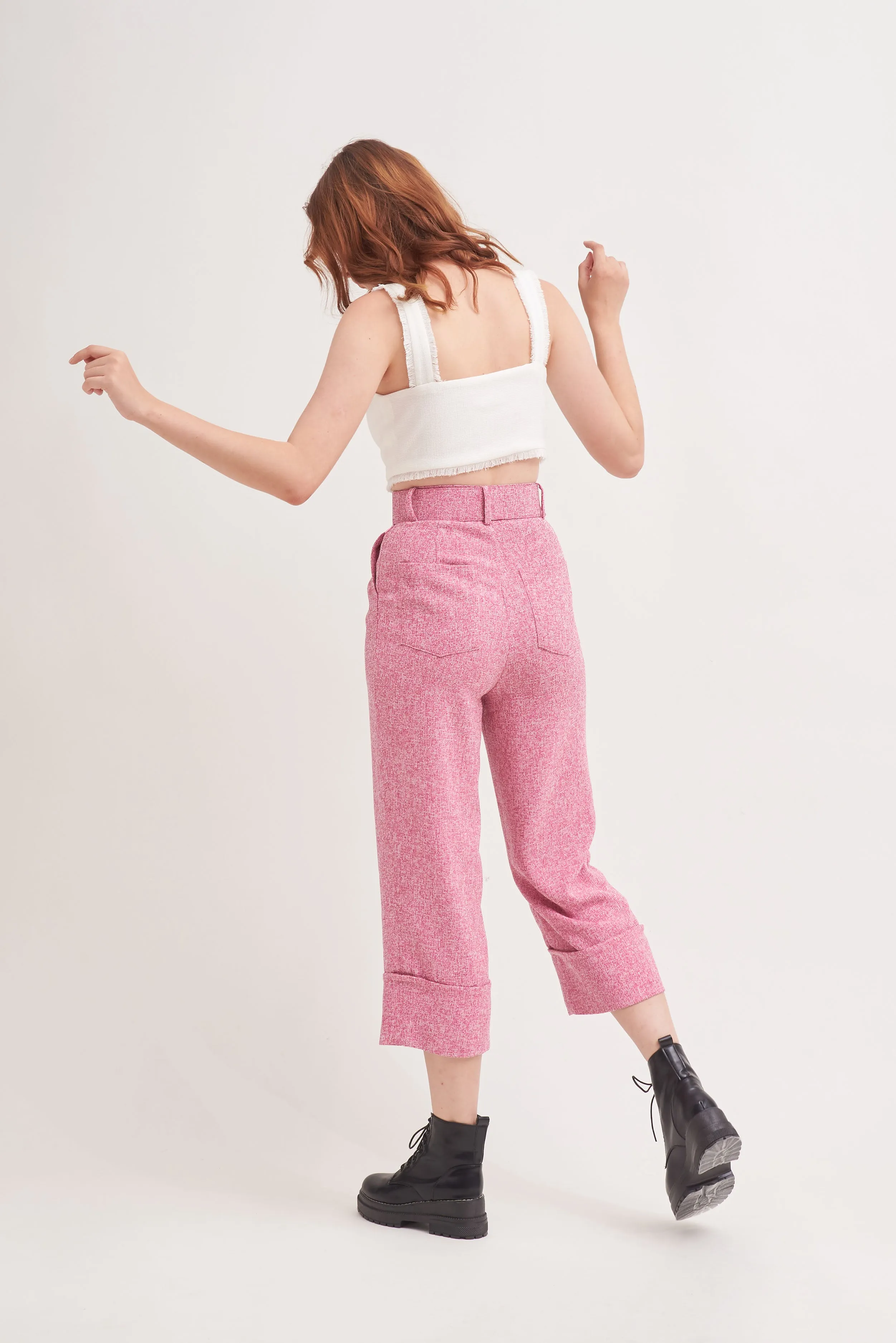 THINK OUTSIDE THE BOX | High Waisted Culottes In Pink Tweed With Belt