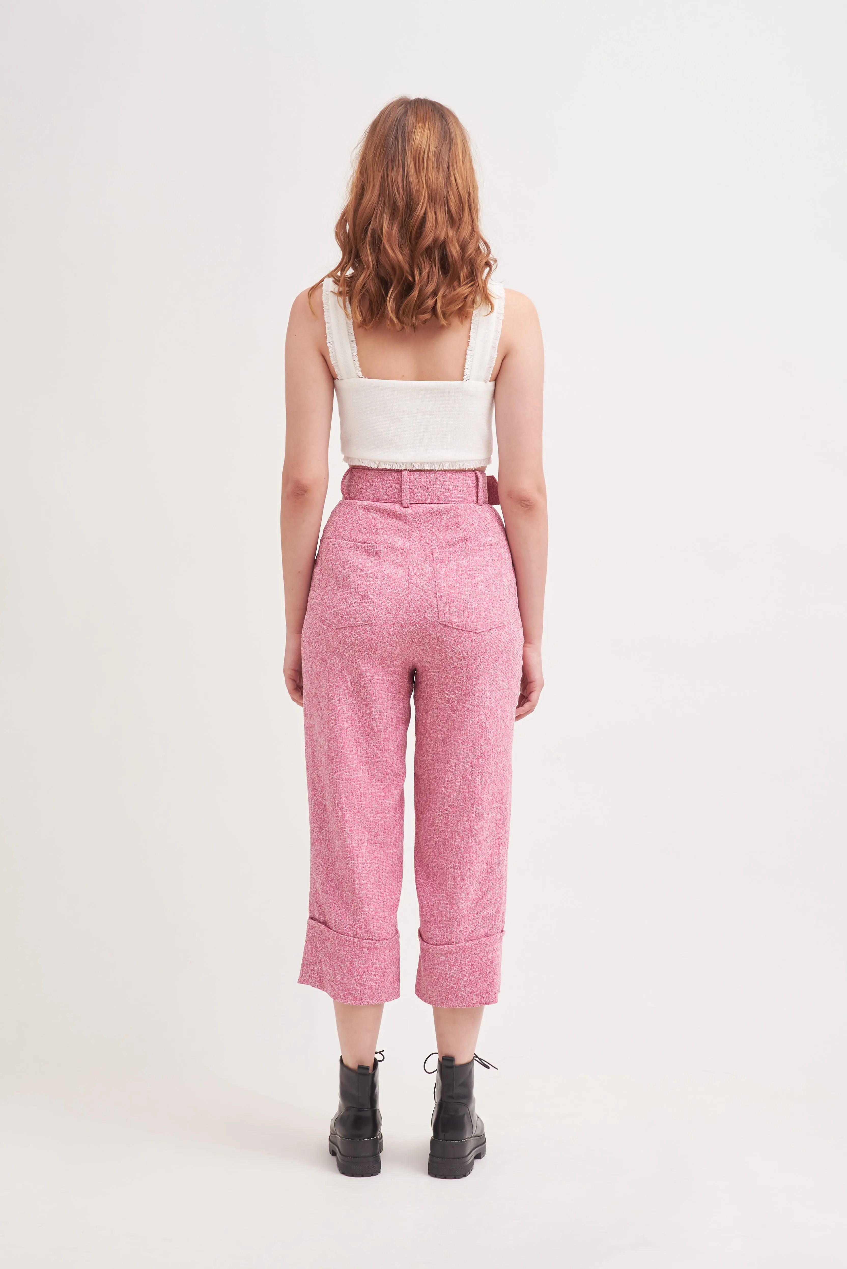 THINK OUTSIDE THE BOX | High Waisted Culottes In Pink Tweed With Belt