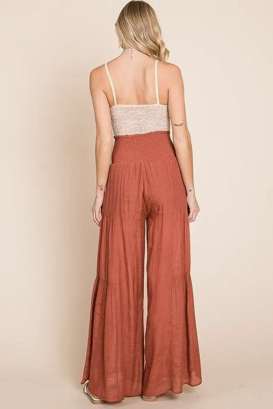Tie front ruched waist back pants Sizes 1X-3X