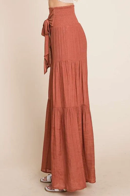 Tie front ruched waist back pants Sizes 1X-3X