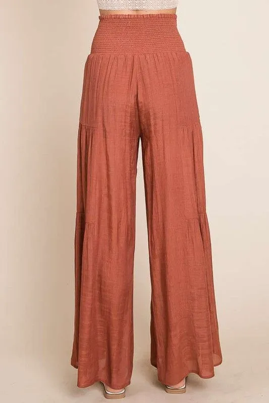 Tie front ruched waist back pants Sizes 1X-3X