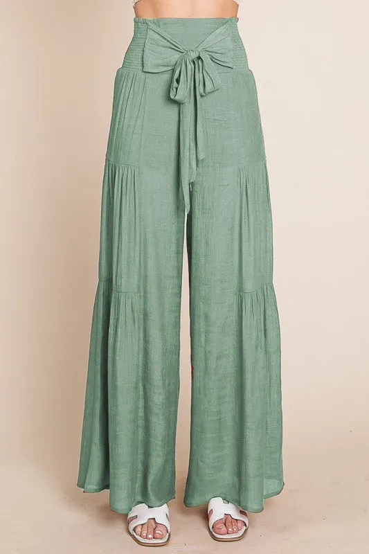 Tie front ruched waist back pants Sizes 1X-3X
