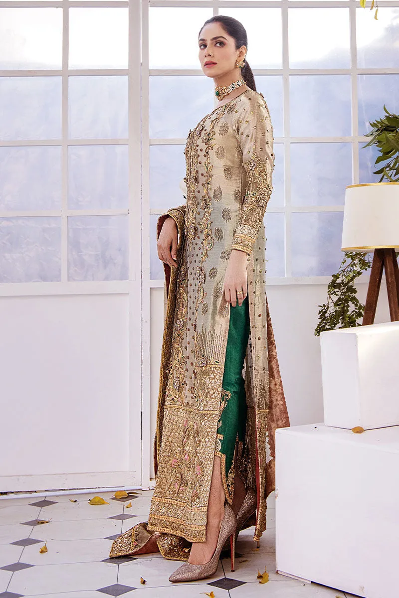 Traditional Hand Embellished Golden Bronze Shirt Pakistani Wedding Dress