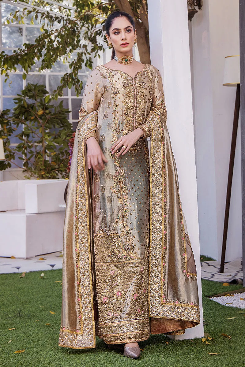 Traditional Hand Embellished Golden Bronze Shirt Pakistani Wedding Dress
