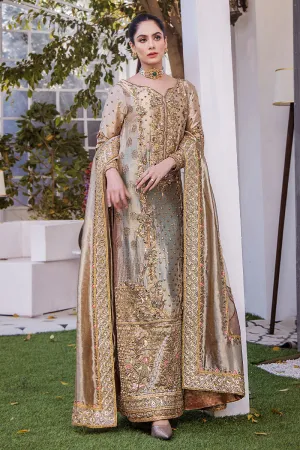 Traditional Hand Embellished Golden Bronze Shirt Pakistani Wedding Dress