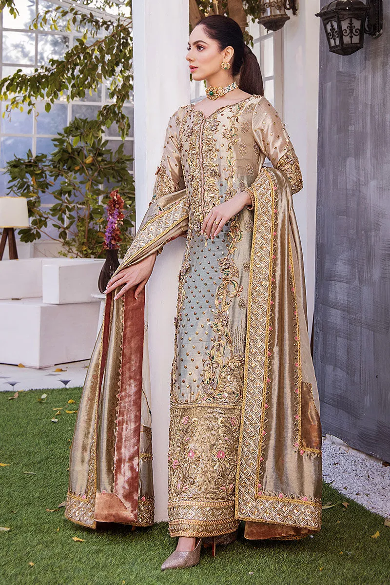Traditional Hand Embellished Golden Bronze Shirt Pakistani Wedding Dress