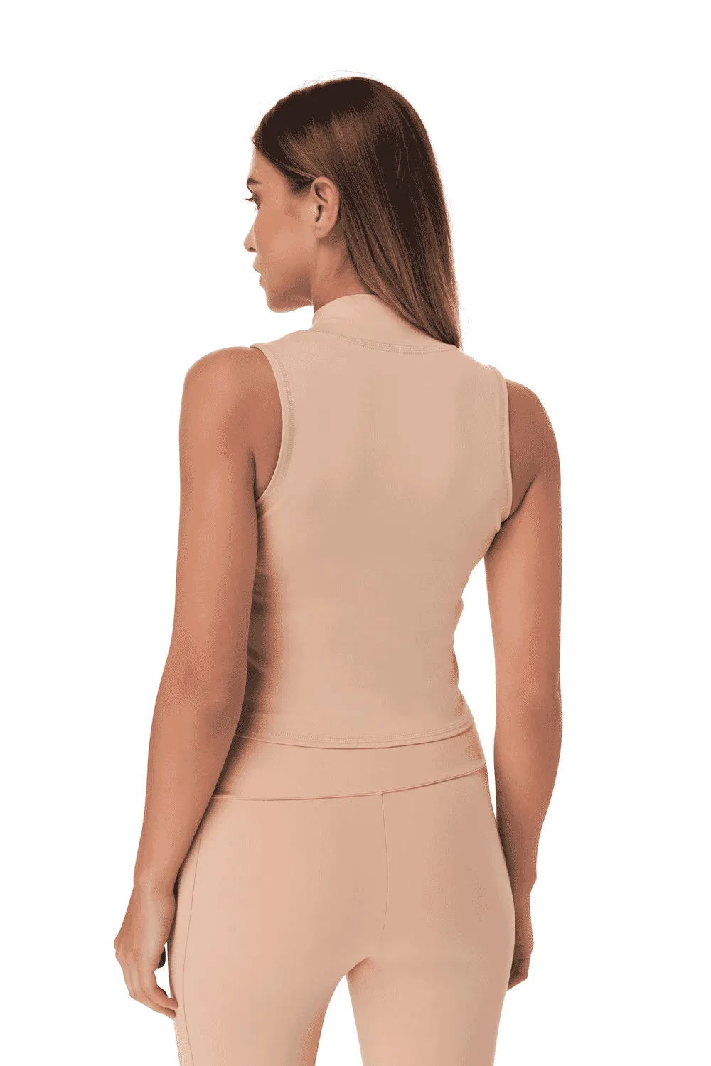 TRIBE OF 6 AERIAL RECYCLED HIGH NECK RACER CROP TOP WITH EMBROIDERED NECK