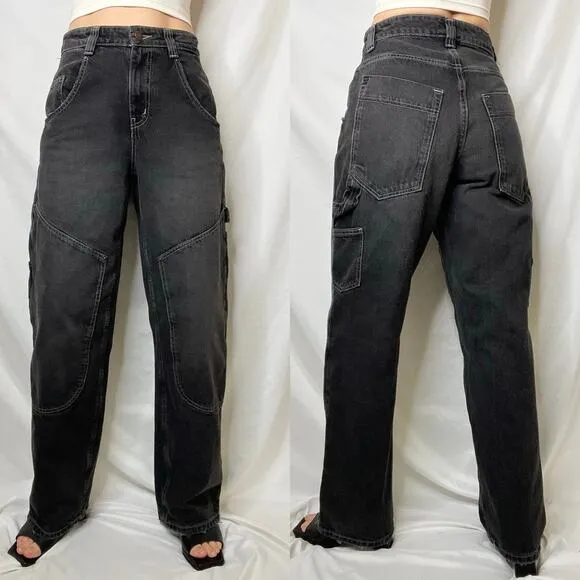 Urban Outfitters BDG bella baggy carpenter jeans pants washed black double front