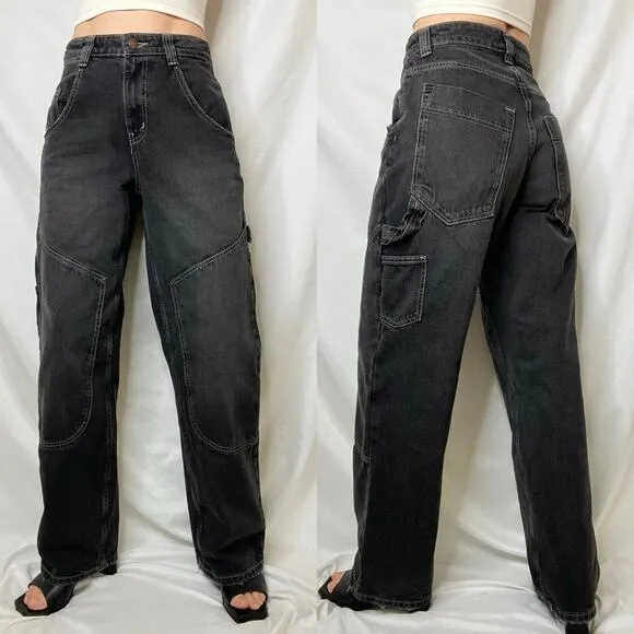 Urban Outfitters BDG bella baggy carpenter jeans pants washed black double front
