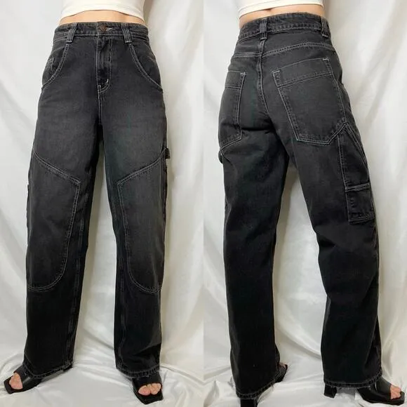 Urban Outfitters BDG bella baggy carpenter jeans pants washed black double front