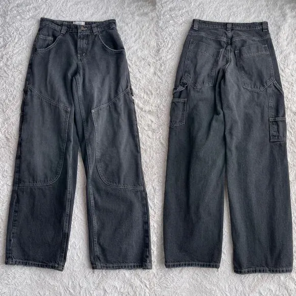 Urban Outfitters BDG bella baggy carpenter jeans pants washed black double front
