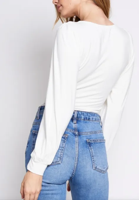 V Neck Bishop Sleeve Bodysuit