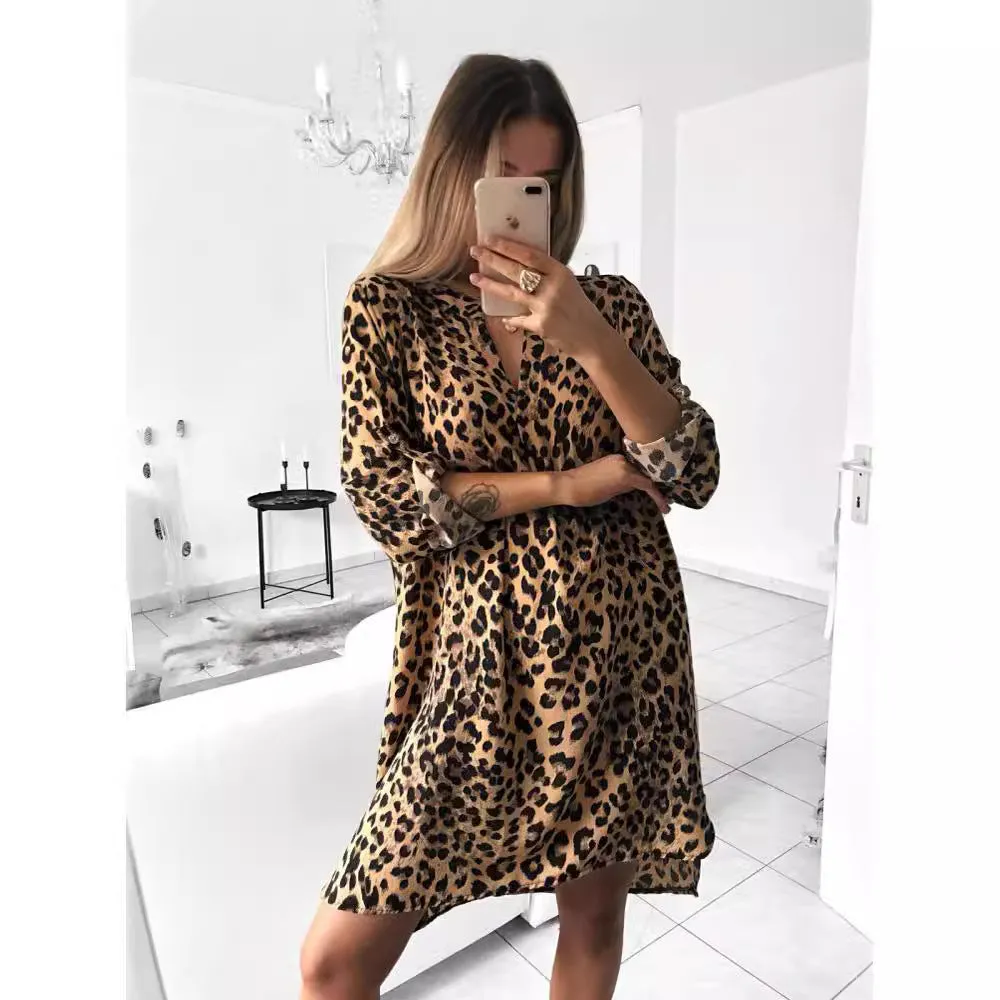 V-Neck Long Sleeve Snake Print Shirt Women's Dresses Without Belt Wholesale Womens Clothing N3824080900026