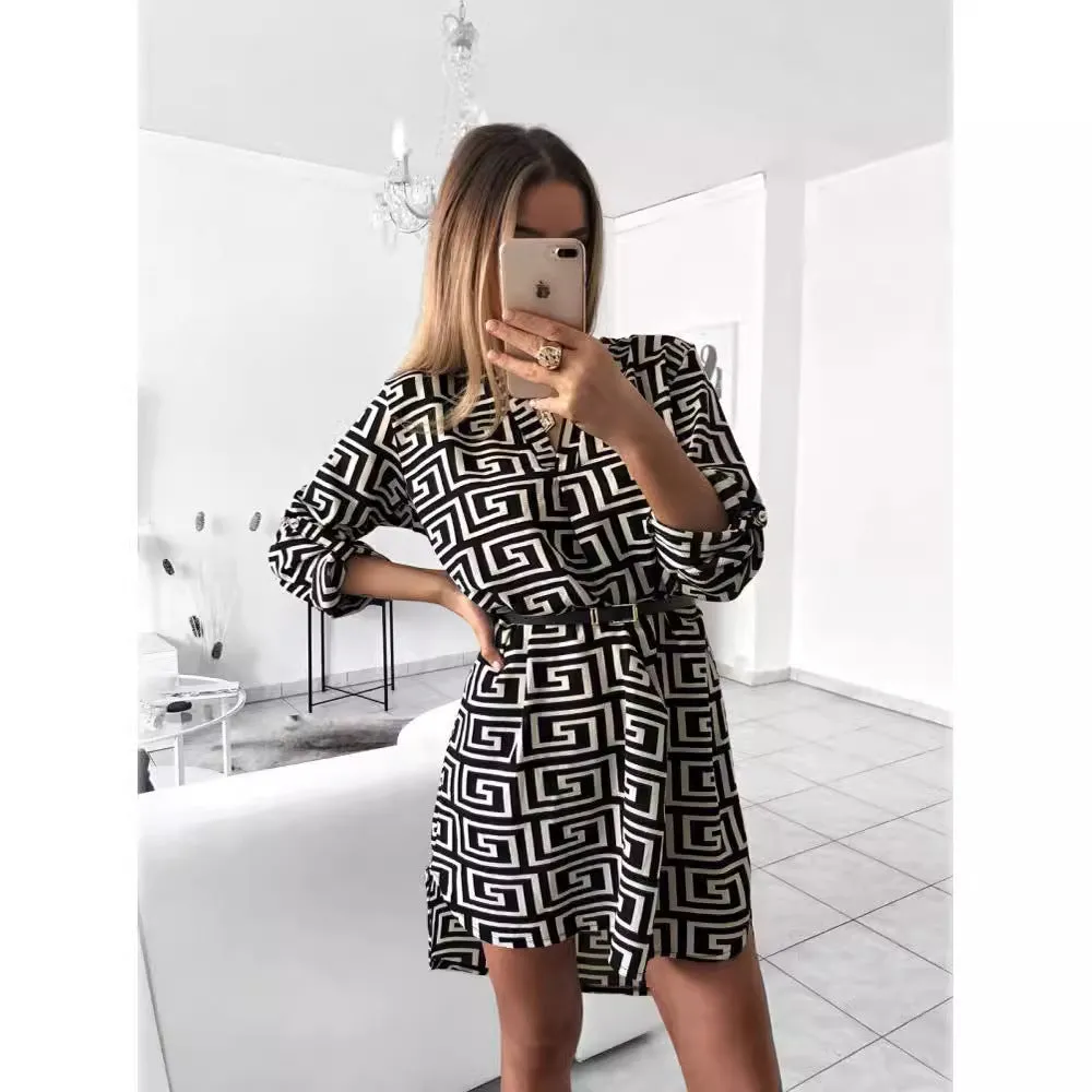 V-Neck Long Sleeve Snake Print Shirt Women's Dresses Without Belt Wholesale Womens Clothing N3824080900026
