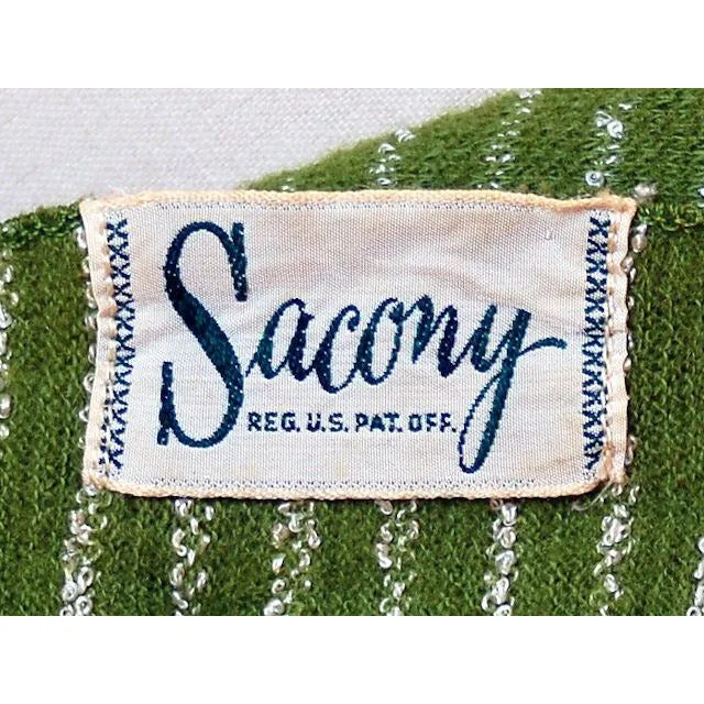 Vintage Green Striped Wool Knit Dress 1940s Sacony 32-25-36