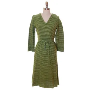 Vintage Green Striped Wool Knit Dress 1940s Sacony 32-25-36