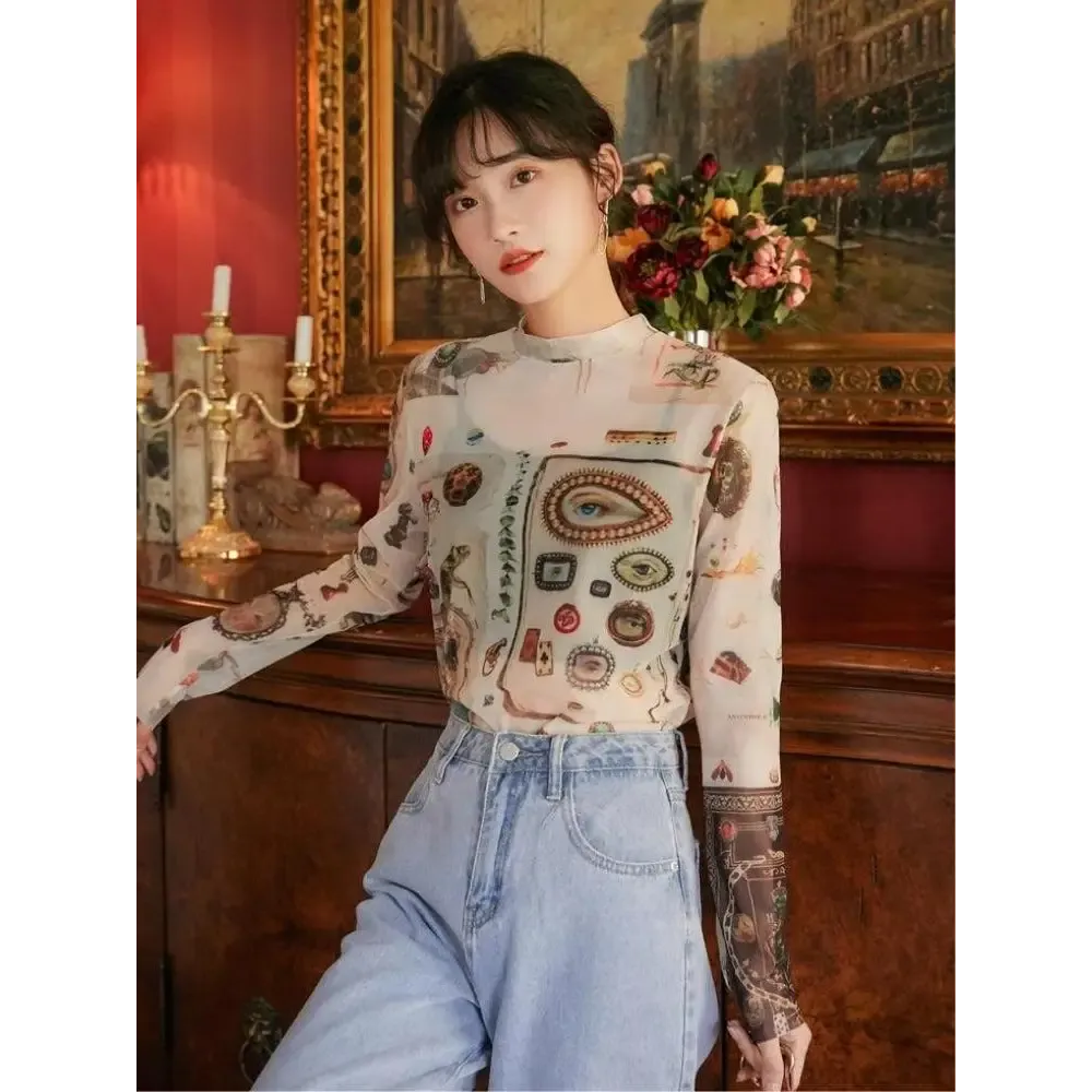 Vintage Symbols Y2K Jacket with Artistic Prints and Nostalgic Charm